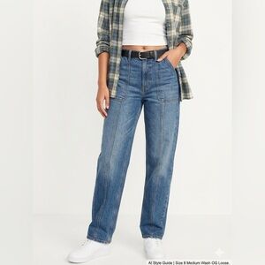 OLD NAVY JEANS HIGH RISE OG LOOSE MEDIUM WASH DENIM SIZE 8